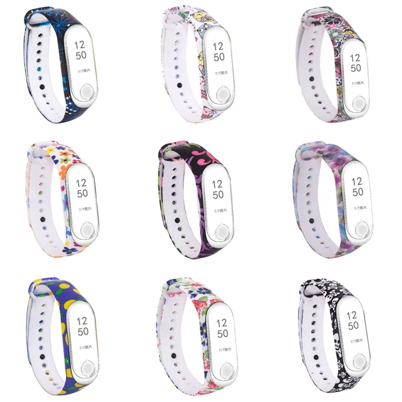 Сменный ремешок для Mi Band 4 универсальный силиконовый браслет с цветными цветами