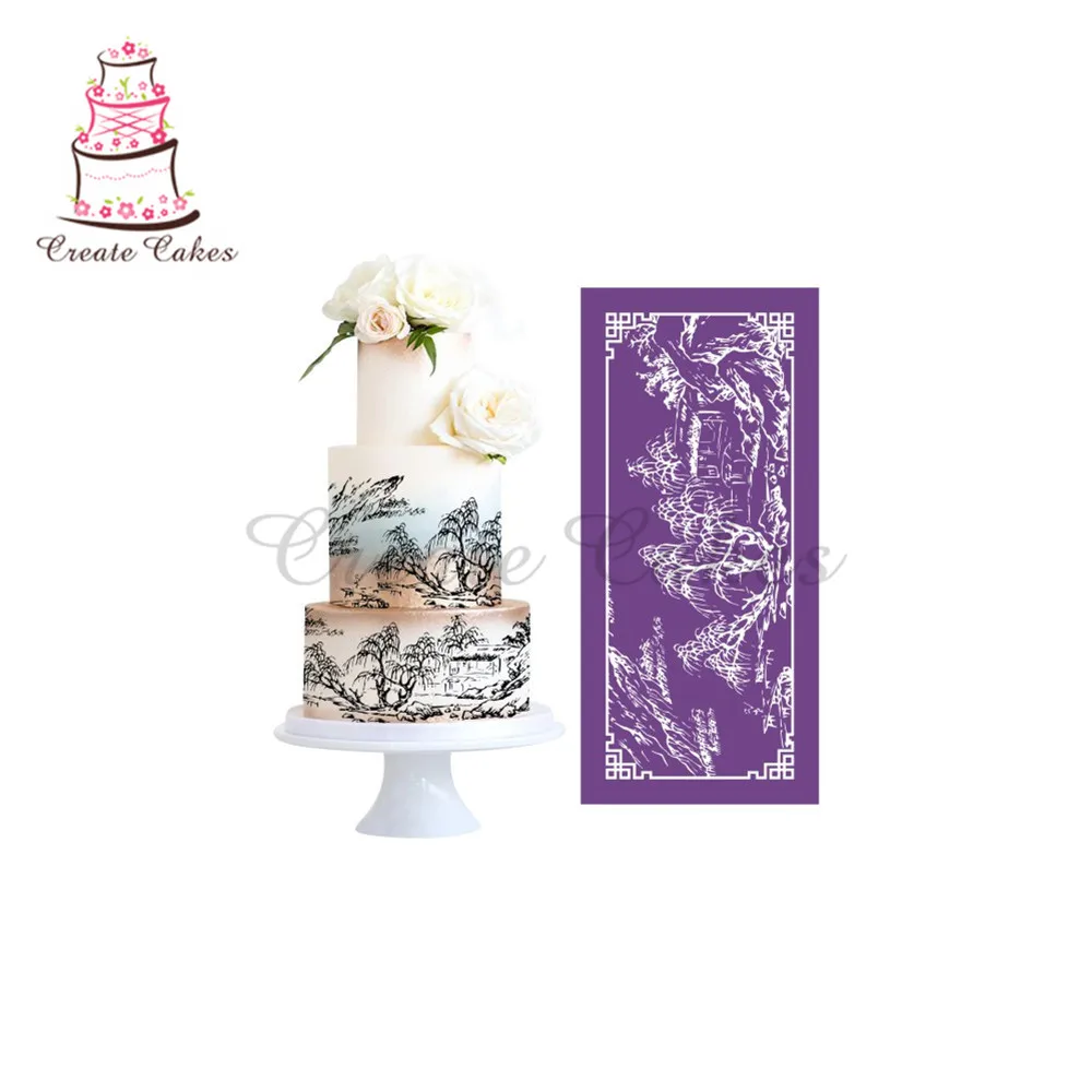 

Landscape Painting Stencil for Cake Design Fondant Cake Mesh Stencil Lace Mold Fabric Stencils Decorating Baking Tools