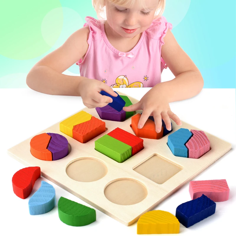 Kid Toys Wooden 3D Puzzles Geometry Shape Plate Colorful Educational Toy Brain Game Montessori Toys Educational For Children 1