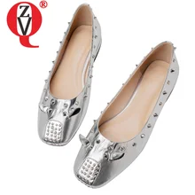 ZVQ/женские туфли на плоской подошве в готическом стиле; водонепроницаемые Мокасины с шипами в стиле панк; женские туфли на плоской подошве с квадратным носком; сезон весна-осень; Цвет серебристый, черный, бежевый; Повседневная обувь для студентов