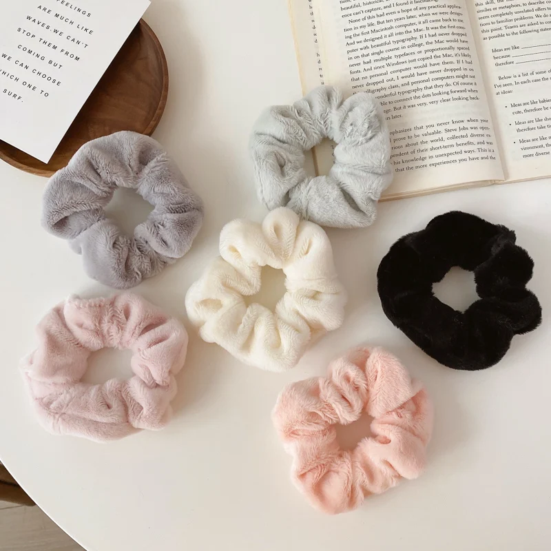 2021 новые теплые ботинки с кроличьим мехом и Schrunchie яркий Цвет пушистый резиночек