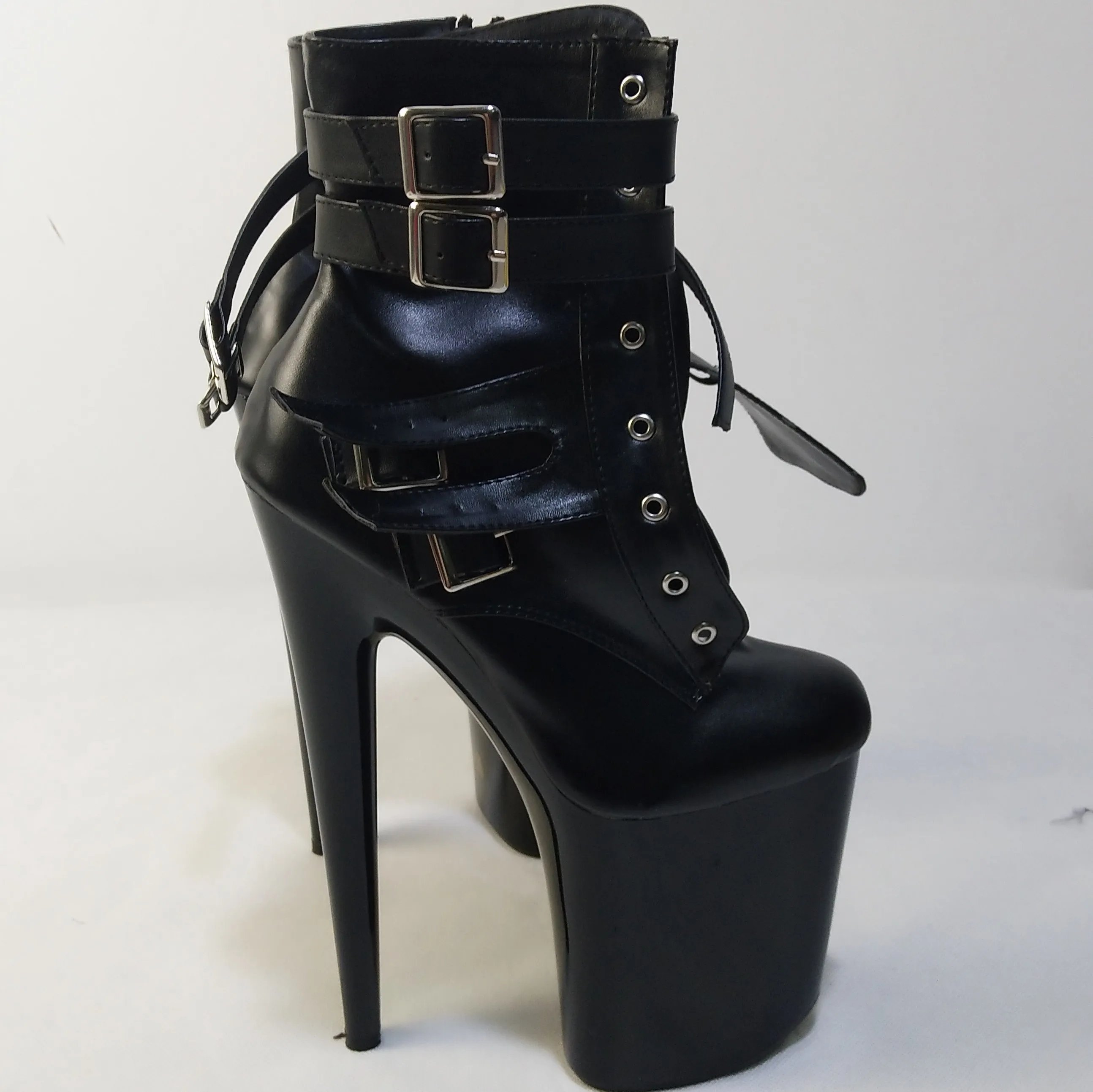 Женские Модные полусапожки в байкерском стиле; ботильоны с пряжкой; классические весенние ботинки на высоком каблуке 20 см; цвет черный, белый - Цвет: Черный