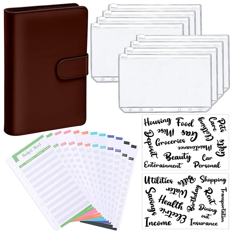 A6 PU Leather Notebook Binder Budget Planning Notepad 6 Ring Sleeves 8 Pockets 12 Expense Sheets | Канцтовары для офиса и дома