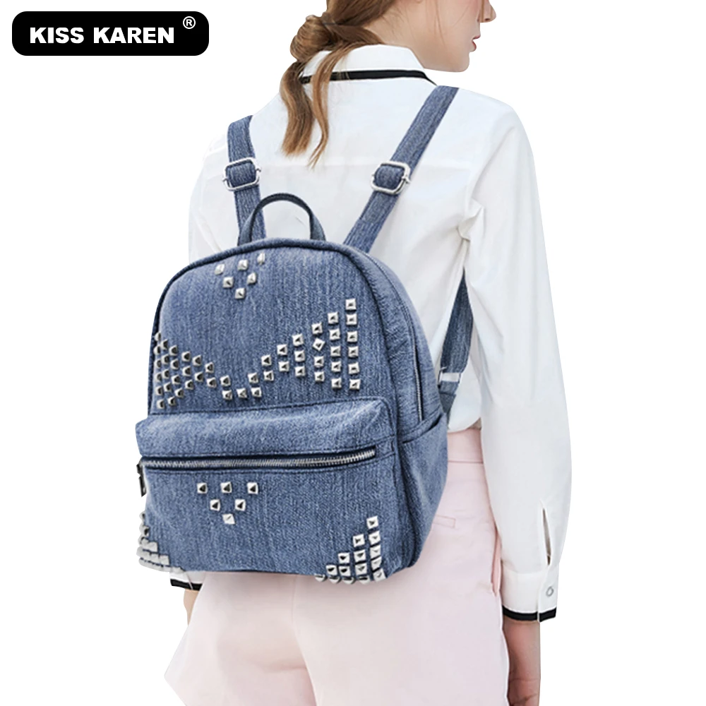 Brand New Vintage Fashion Denim Backpack Studded Women Backpacks Ladies