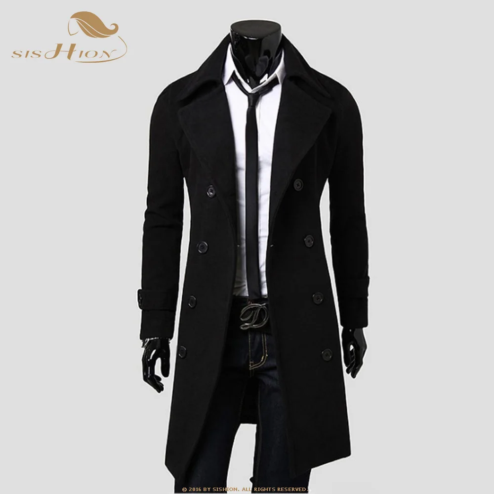 SISHION Long Slim Men Wool Trench Coat Double breasted Turn-down Collar QY0323 Fashion Autumn Winter Coat Long Wool-Blends Men SISHION Long Slim Men Wool Trench Coat Double breasted Turn-down Collar QY0323 Fashion Autumn Winter Coat Long Wool-Blends Men