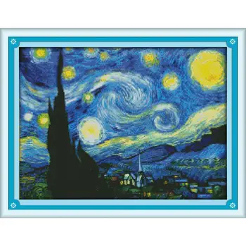 

Joy Sunday Starry Night of Van Gogh Cross Stitch Printed on Canvas DMC Cross Stitch Embroidery Cross Stitch Kits for Home Decor