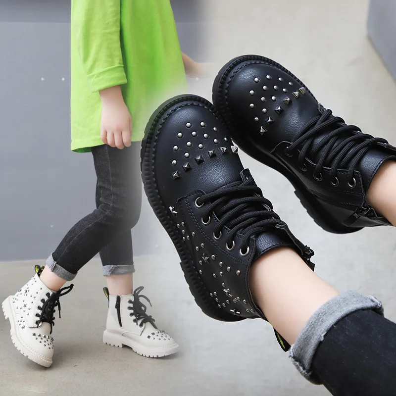 

Autumn New Kids Martin Boots Children Rivet Boots Baby Girls Black Shoes Boys Ankle Boots Brand High Boots Fashion Shoes