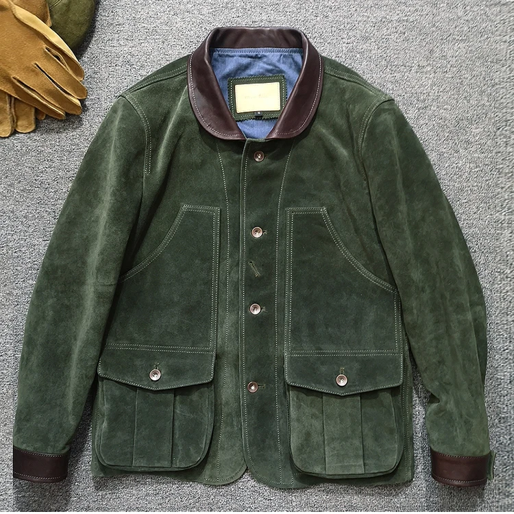 Free shipping.2021 Brand new winter cowhide leather jacket.men Green luxury  cow suede coat.quality Japan style leather cloth|Genuine Leather Coats| -  AliExpress