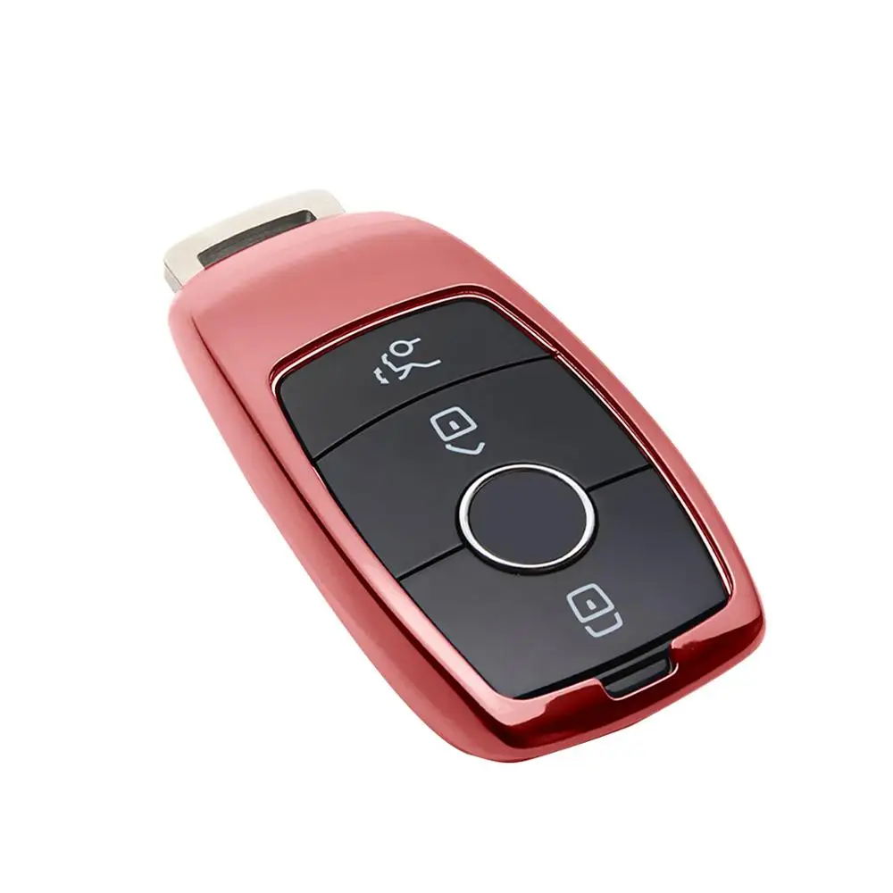 Pink Senzeal ТПУ защитный чехол для автомобильных ключей, кожаный чехол, брелок с кольцом на цепочке для Mercedes Benz E Class W213 S Class E200 E260 E300 - Название цвета: Pink