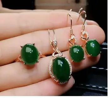 

MEIBAPJ CLASSIC NATURAL NEPHRITE JADE GEMSTONE JEWELRY SET REAL 925 STERLING SILVER 3 PIECE SIUT FINE JEWELRY FOR WOMEN