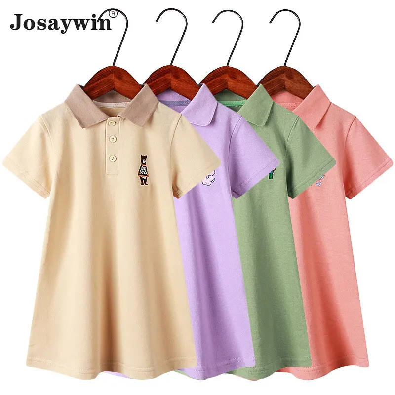 

Kids Dress for Girl Baby Student Dresses Teenager Casual Vestidos Embroidery Polo Turn-down Collar Girl Dresses Children Clothes