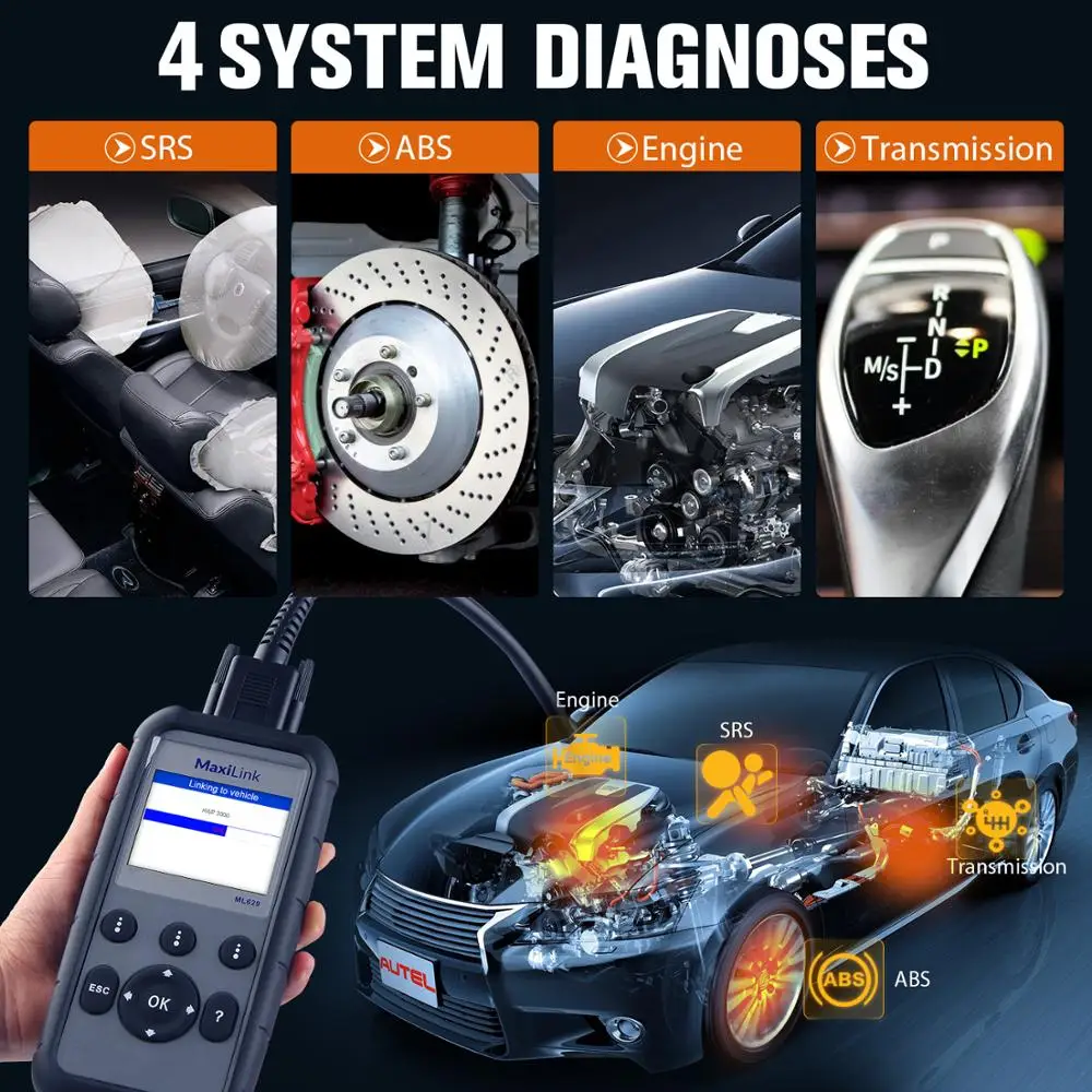 Autel ML629 Макси ссылка инструмент диагностики авто OBD2 сканер Code Reader ABS Airbag