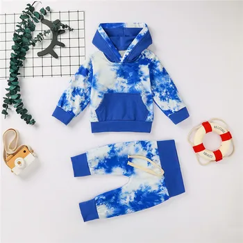 

Boys Girls Hooded Tie Dye Print Clothing Set Newborn Kids Baby Boys Girls Outfits Clothes Hooded T-shirts Tops+Pants Sets