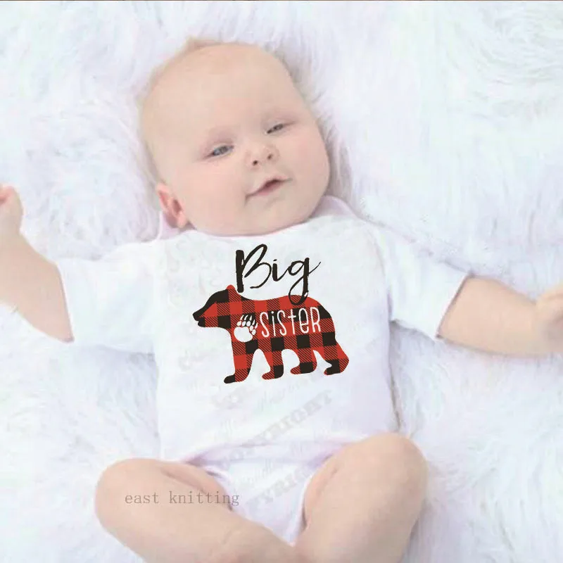 Big Sister медведь Onesie летний детский комбинезон клетчатый с рисунком медведя для