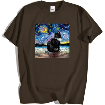 

Oil Painting Cat Fashion Print Male Clothes Hip Hop Oversize T-Shirts Summer Creativity Menswear Cotton Loose Sweat T Shirt Men