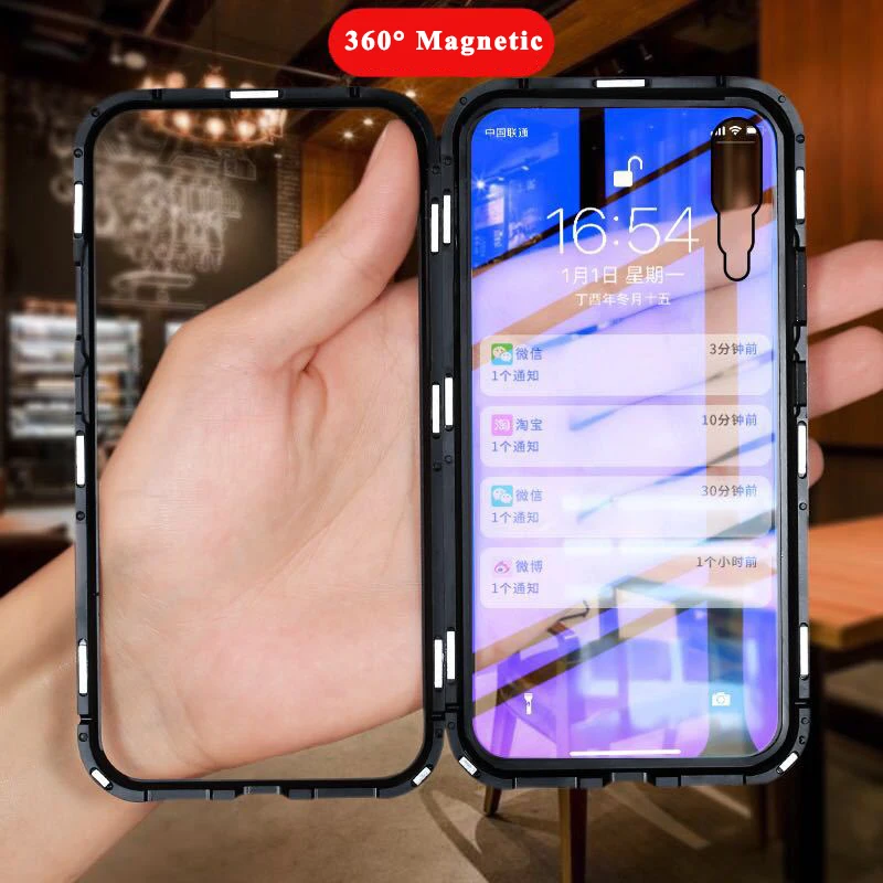 50 шт 360 ° магнитное притяжение откидной Чехол для samsung Galaxy S10 Plus S10e для iphone xs max xr 8 7 закаленное стекло задняя крышка