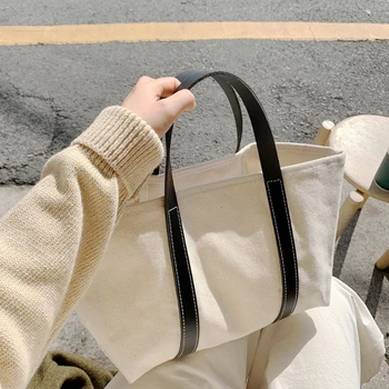 

Women Korean casual canvas totes handbag large big jumbo capacity shoulder bag white shopping bag 2020 summer new