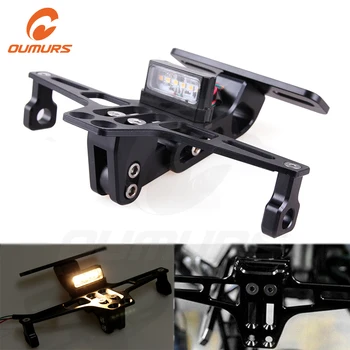 

OUMURS CNC Motocycle Rear License Plate Mount Holder With LED Light Bracket Black For Harley Honda Suzuki Yamaha Victory Hyosun