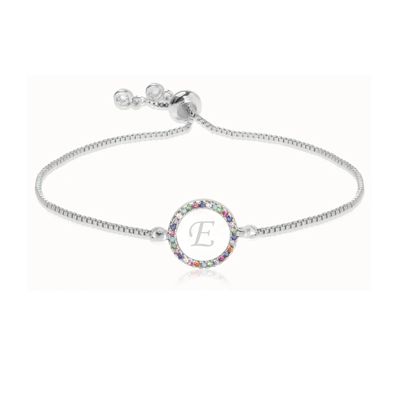 Bracelet Jewelry Adjustable Rainbow Zircon 26 Letter Bracelet for Women shell Cz initial Bracelet Femme Snake Chain Christmas gifts