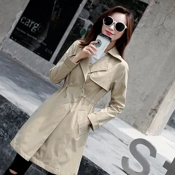 

Trench Coat Chic Women's 2020 Spring Autumn Long section Korean New Slim Waist Drawstring Windbreaker Female Coat Outerwear