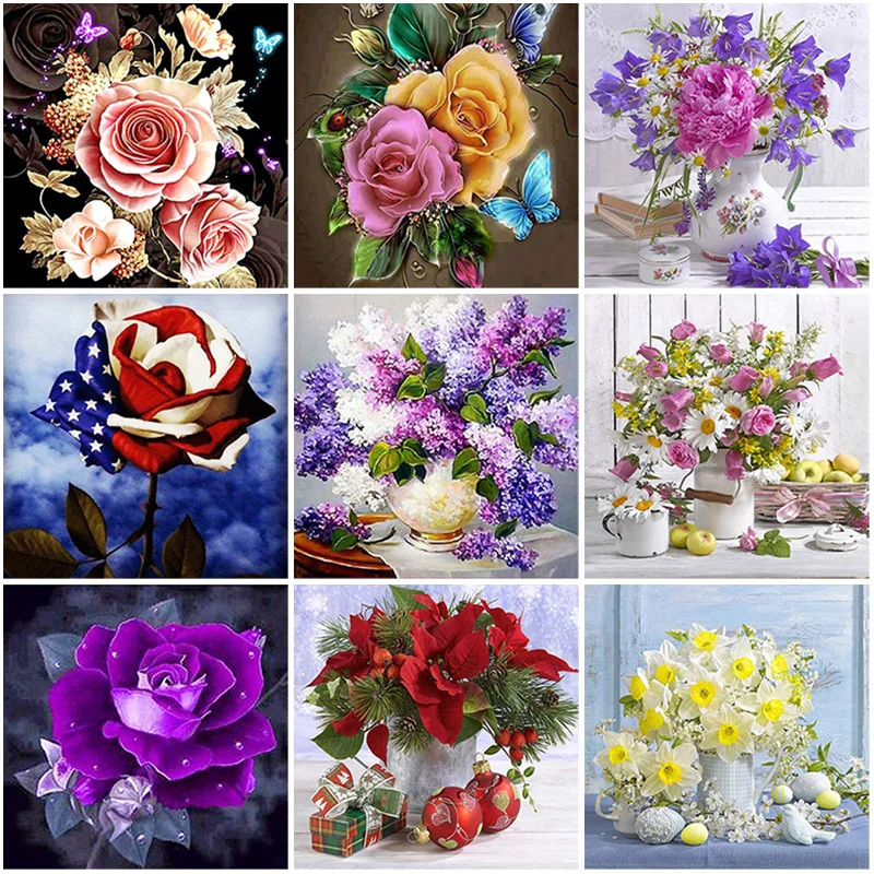 

DIY 5D Diamond Painting Vase Diamond Embroidery Rose Flower Cross Stitch Full Round/Square Drill Resin Home Decor Manual Gift