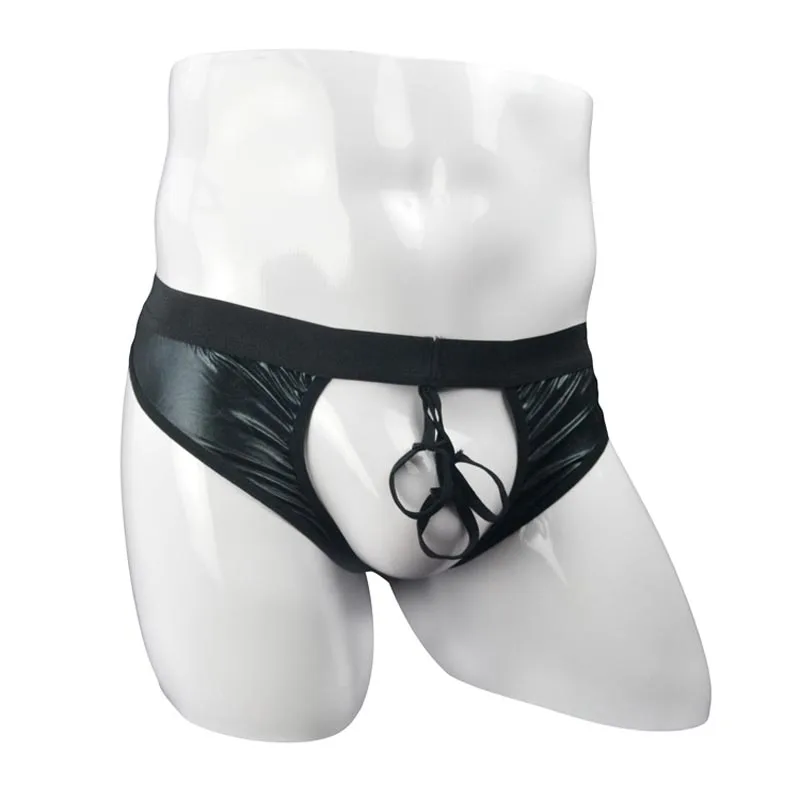 Men Wet Look Crotchless Panties Brief with Penis and Ball Hold Up Ring Erotic Underwear Fetish Male Lingerie