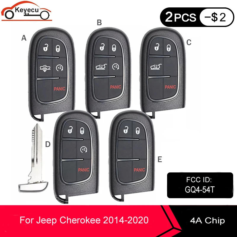 KEYECU 433 МГц 4A PCF7953M чип GQ4 54T 2 + 1/ 3 4 1 5 кнопки дистанционный смарт ключ брелок для Jeep