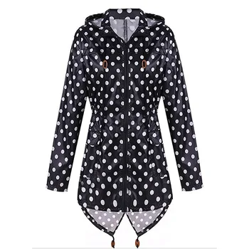 

Hooded Pockets Zipper Polka Dot Slim Sheath Female Coat Autumn and Winter New Arrival Woman Long Coat