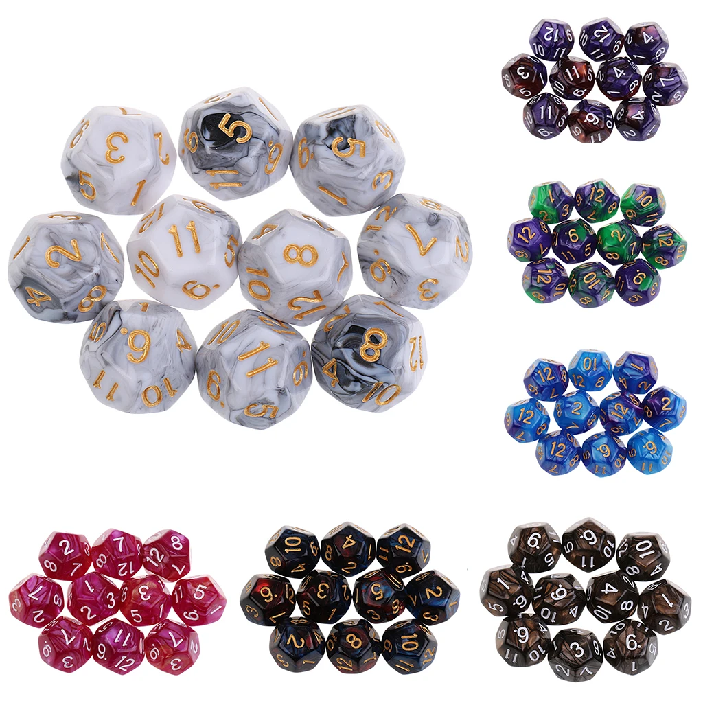 10pieces 12 Sided Dice Set D12 Polyhedral Dice for Dungeons and Dragons Party Table Games