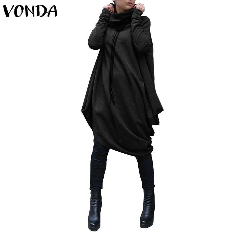 VONDA теплое однотонное зимнее платье свободного покроя с длинным рукавом, свитер с воротником под горло, пуловер, платья для женщин размера плюс Vestidos - Цвет: sold out