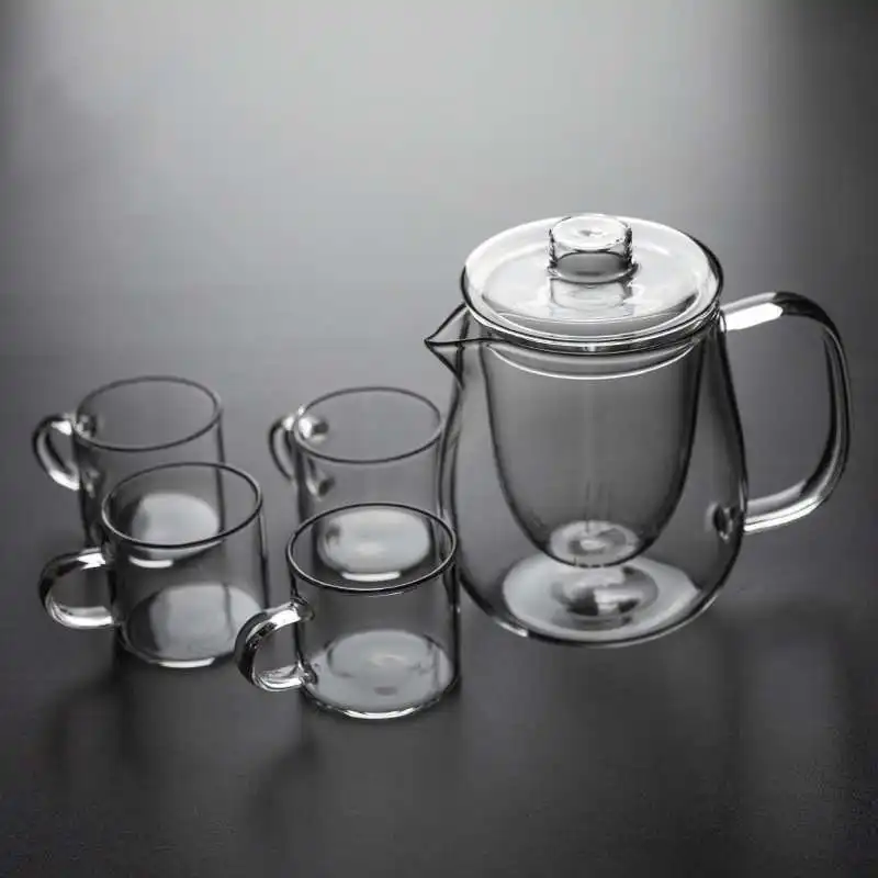 Uniho, 5 шт., набор чайников, стеклянный фильтр, пуэр, чайник, высокая термостойкость, цветочный чай, черные чайные горшки, Офисная кофеварка - Цвет: C-White 1Pot 4Cups
