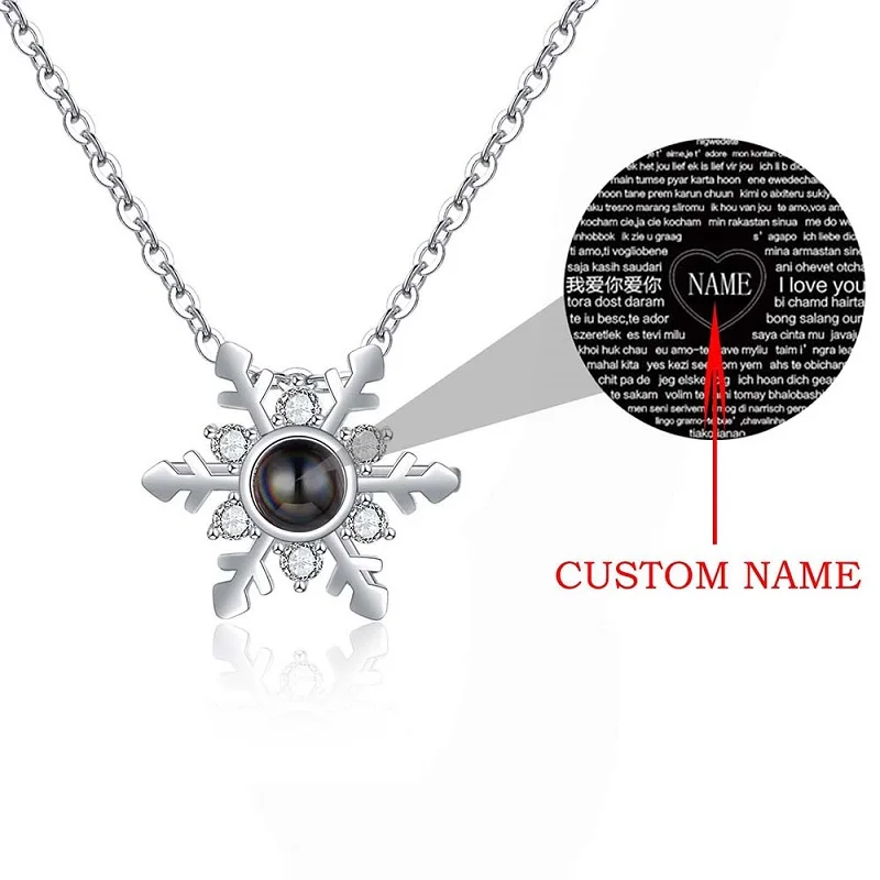 Персонализированное дизайнерское ожерелье на заказ, ювелирные изделия для женщин, 100 языков, я люблю тебя, Рождественская Снежинка, подвеска, романтическая память, свадьба