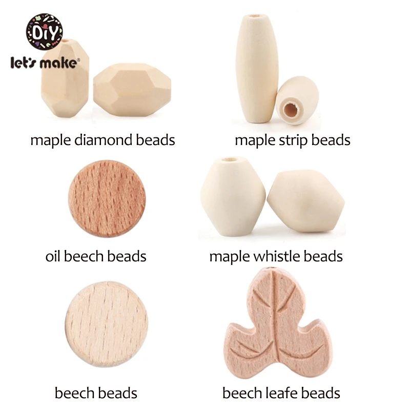 

Let's Make 50pc Wooden Beads Beech Wood Maple Beads DIY For Baby Teether Rattles Crib Mobile For Bed Wooden Teether Beads Toys