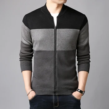 

Men Jackets Patchwork Color Coat Autumn Winter Cardigans Sweaters Knitwear Warm Sweatercoat Cardigans Men's Clothing