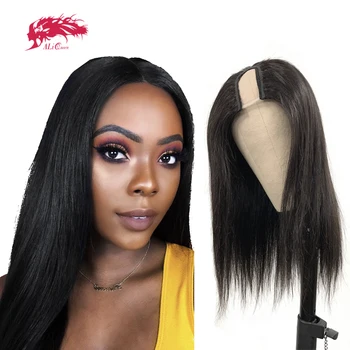 

U Part Wig Glueless Straight Human Hair Wigs 180% Density Ali Queen Hair Wigs For Women Brazilian Remy Human Hair Natural Black