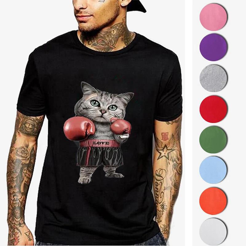 

JODIMITTY shipping Shujin Violent boxing cat 3D printing personality straight round neck men and women short-sleeved T-shirt