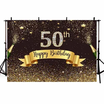 

Women Gold Glitter Black Photography Backdrops 50th Happy Birthday Party Mens Backdrop Photo Studio