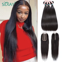 Sexay Bundles With Closure 2x6 Swiss Lace Closures Middle Part And Malaysian Straight Weave Bundles 10A Remy Human Hair Closures