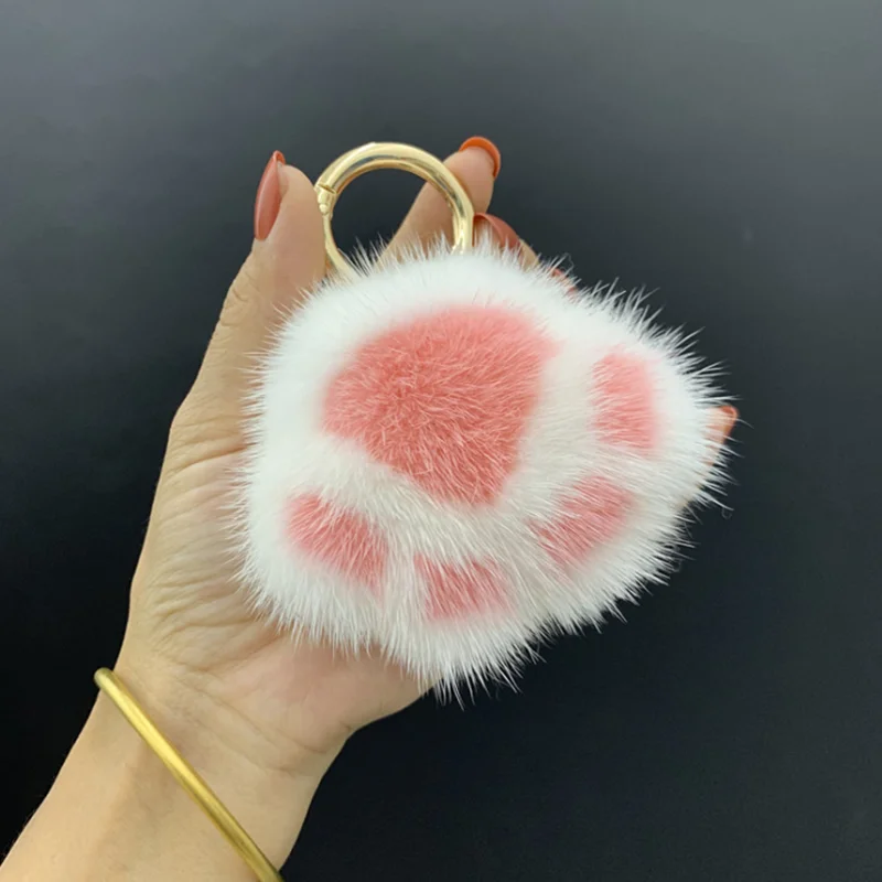 Милый кот лапы ins меховой мешок Висячие Ключи Кольцо аксессуары DIY подарок