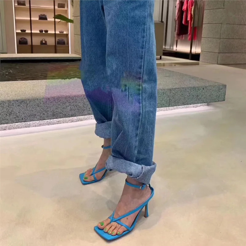 

Sandals Women High Heels Shoes Fall 2019 Best Street Look Females Square Head Open Toe Clip-On Strappy Sandals Women