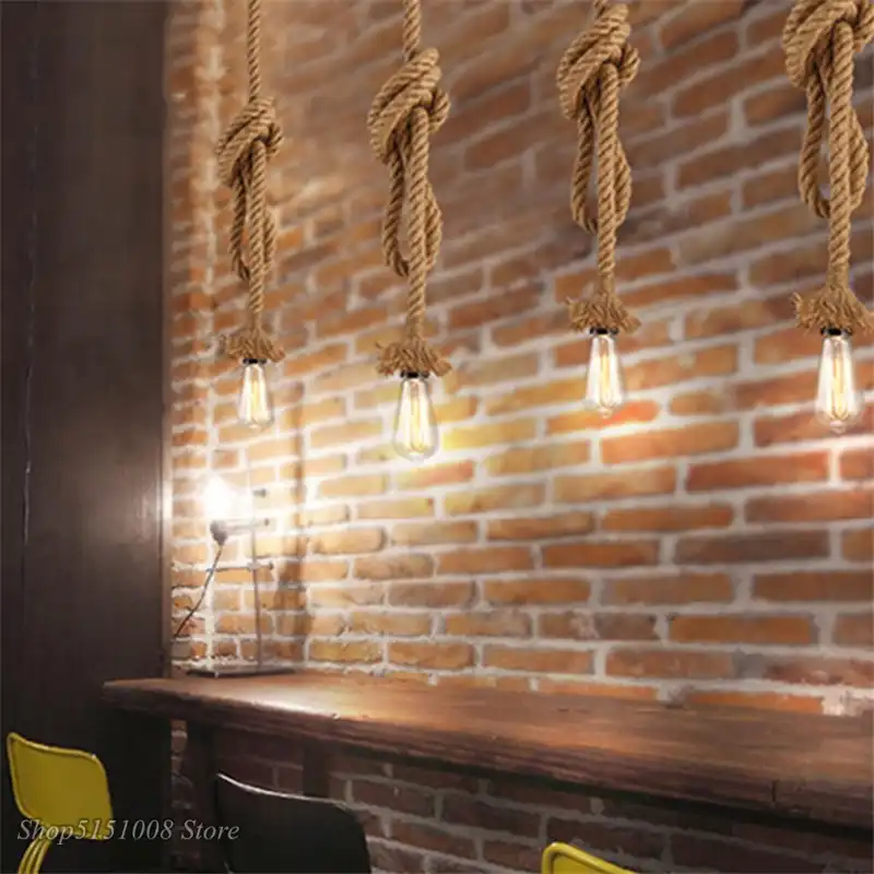 Loft Hemp Rope Pendant Lamp Vintage Net Spider Chandeliers Ceiling