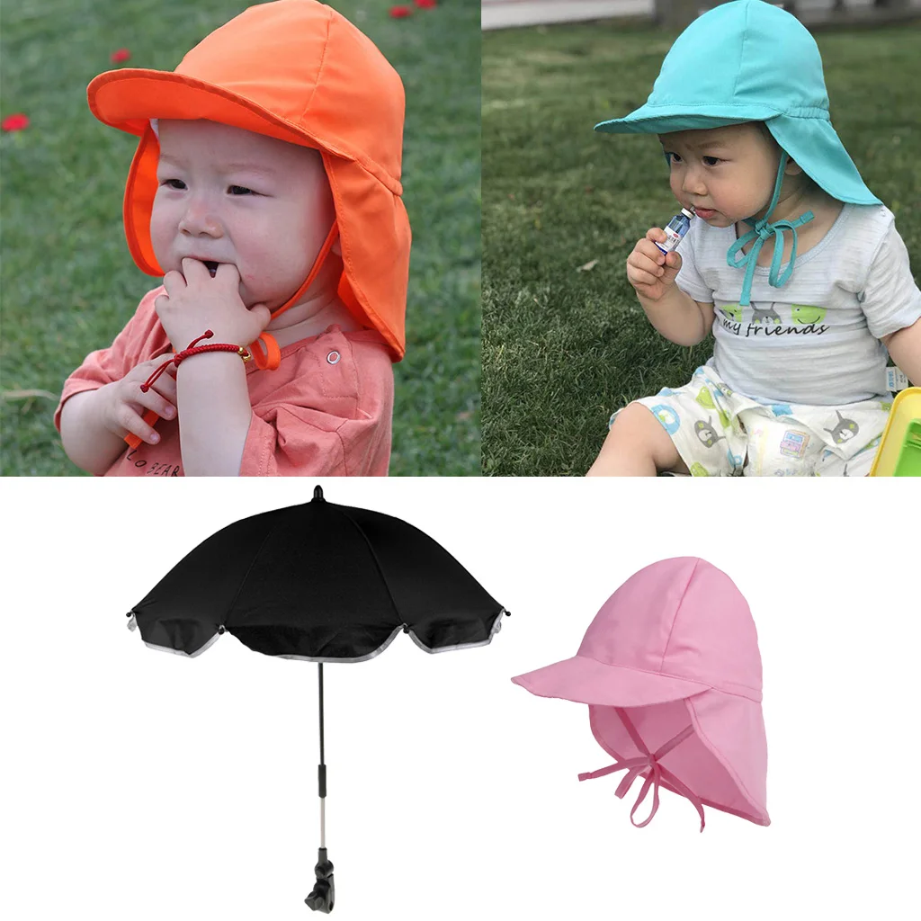 Kids Toddlers Sun UV Protective Summer Hat & Pram Parasol Stroller Umbrella