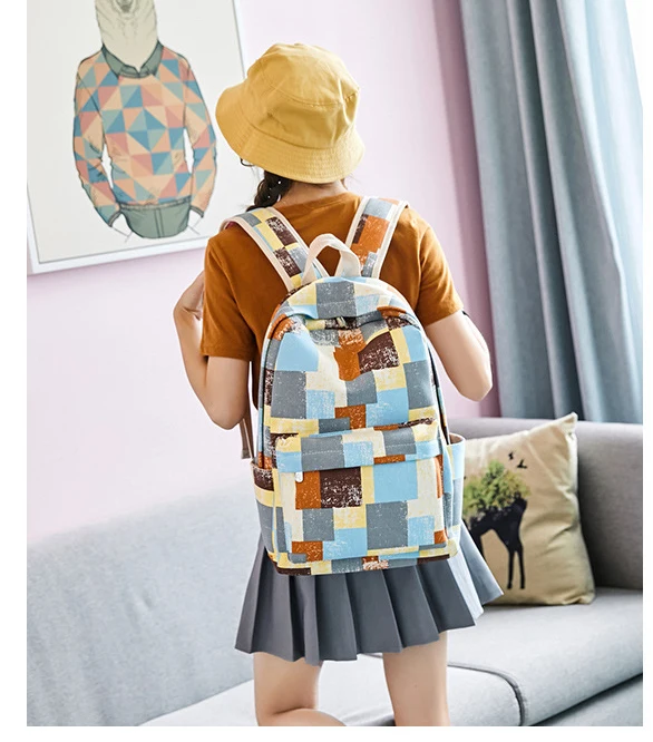 New 2 pcs Cute Canvas Student Girl School Backpacks For Teenager Girls Leisure Knapsacks Shoulder Bags Travel Backpack Preppy