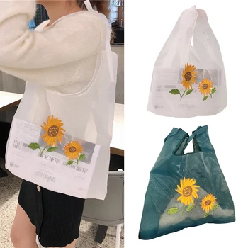 

Sunflower Embroidery Women Totes Bag Ladies Fashion Shoulder Messenger Bag Organza Handbags Transparent Shopping Purse