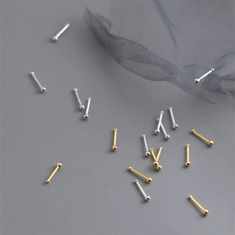3 Pairs/Set S999 Solid Sterling Silver Needles Mini Ear Piercing Bar Stick Earrings Double Headed Beads Anti Allergy Jewelry | Украшения и