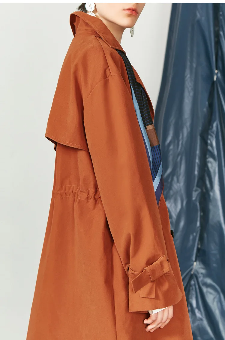 LL осень стиль шелковые шарфы для женщин двубортный Slim Fit Drawstring А-силуэта средней длины Тренч 119330c1237