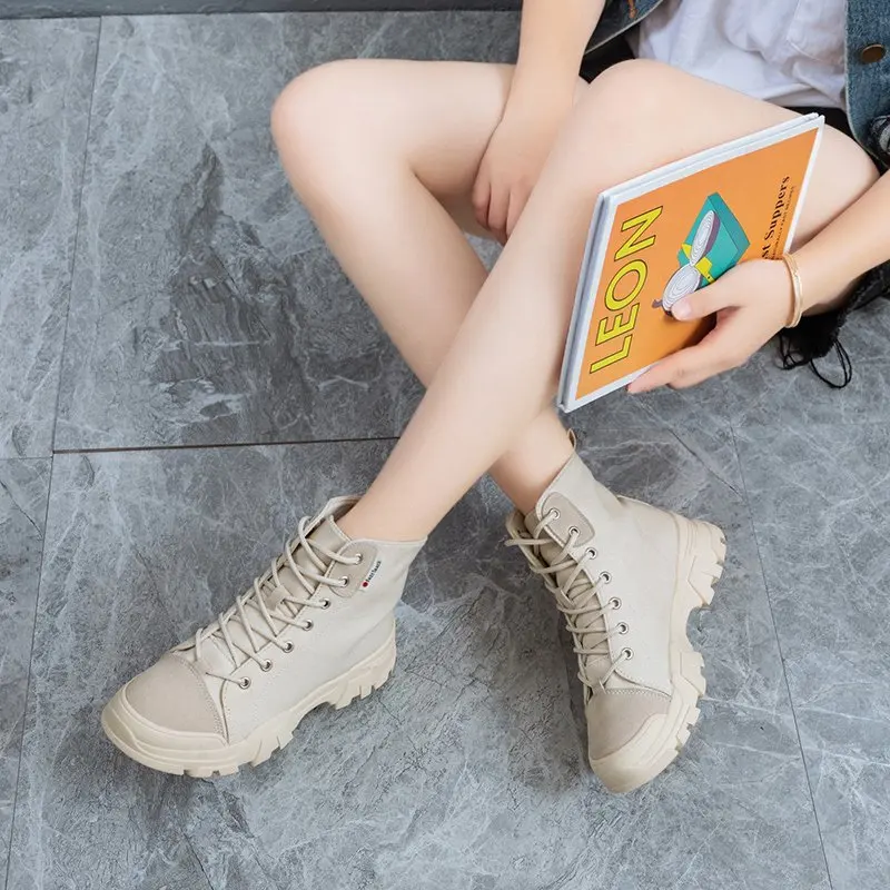 

Spring and autumn new 2020 street shooting wild high-top lace-up short boots tide fashion canvas Martin boots female X143