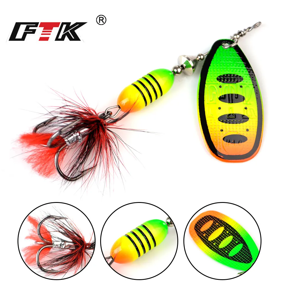 FTK INDI Spinner Bait 17.5g Con La Piuma Gancio Treble Esche Da Pesca In Metallo Arttificial Esca Dura Cucchiaio Lure Wobblers Pike affrontare