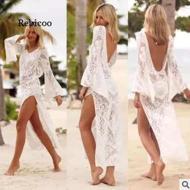 

Sexy Lace Women Beach Dress Bikini Cover Up 2022 New Solid Color Ladies Dress Seaside