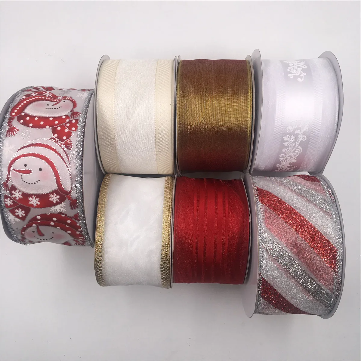 

63MM 25Yards Wire Edge Chirstmas Ribbon Red Silver WhiteStripe Snowman For Dress Bow Birthday Decoration Gift DIY Wrapping